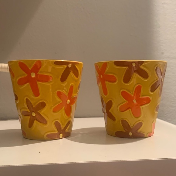 Other - Mini Yellow Orange and Brown Retro Pot Plants or Tea Light Votives Set of 2